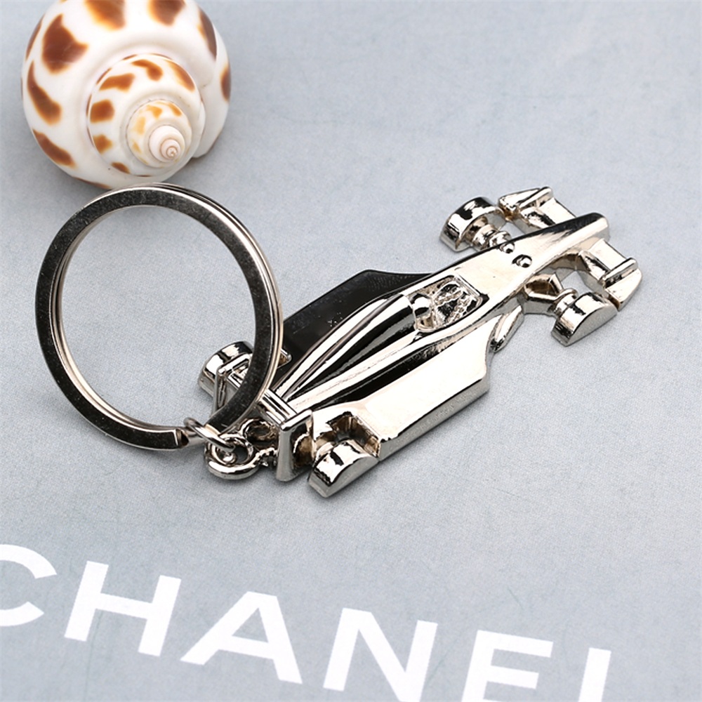 Cool Silver Formula One 3D Racing Car Alloy Keychain Keyring Keyfob Men