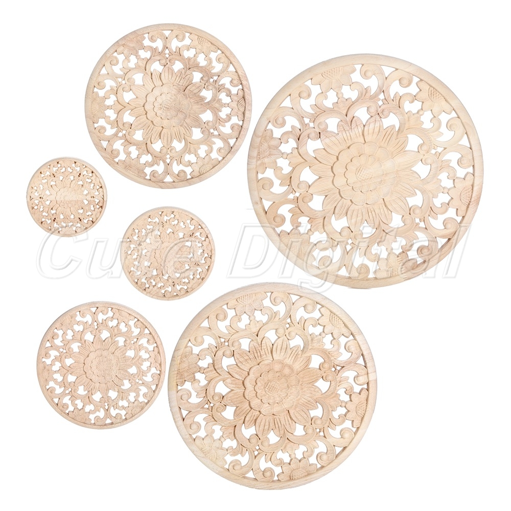 1pc Round Woodcarving Wall Door Onlay Applique Unpainted Cabinet Window Hardware