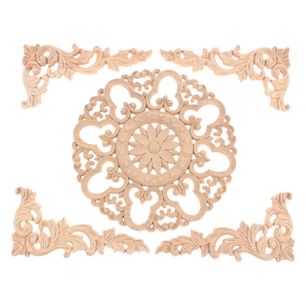 1pc 20*20cm & 4pcs 16*8cm Wood Appliques Wardrobe Dresser Fireplace Decoration