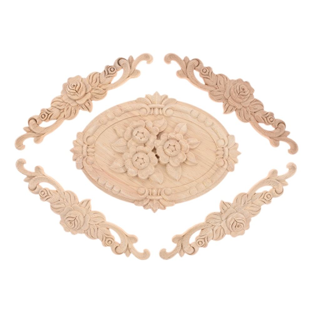 5pcs Wood Appliques Wardrobe Dresser Fireplace Decor 1pc 21*15cm & 4pcs 20*5cm