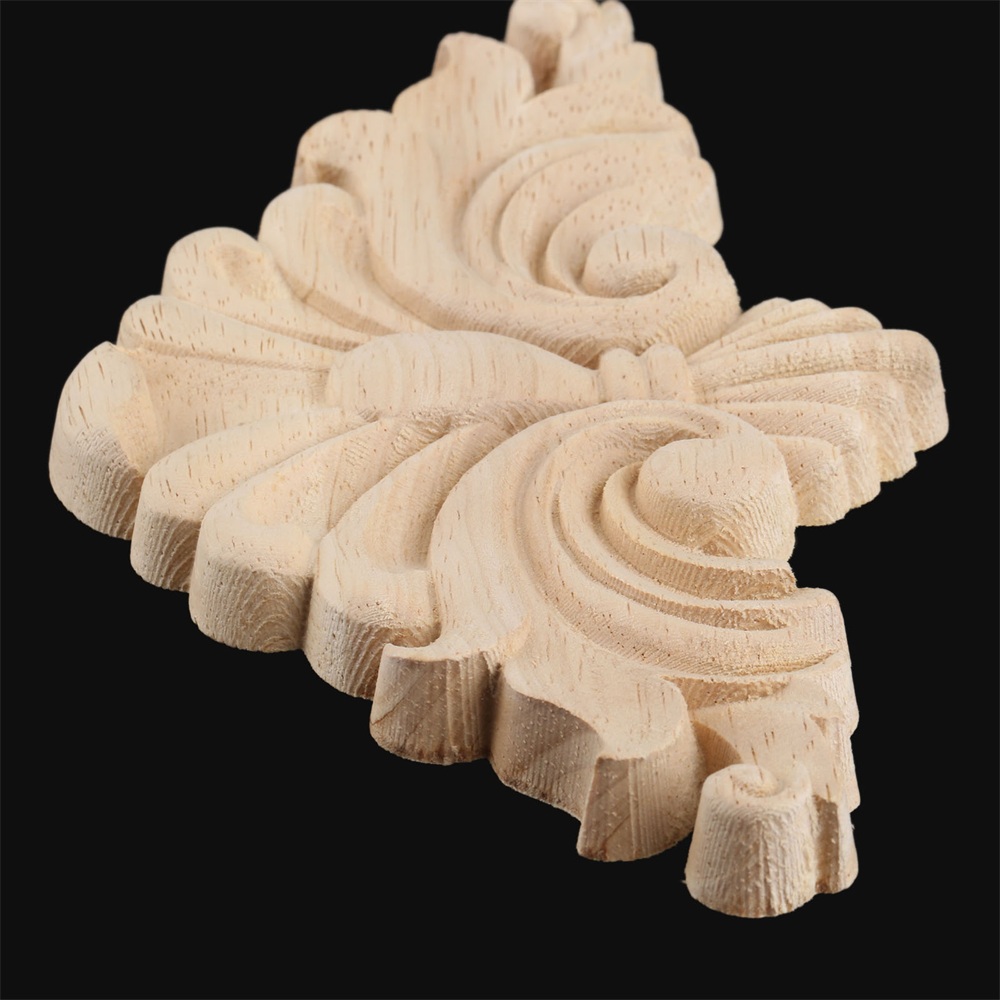 Unpainted Wood Flower Carved Decal Corner Frame Craft Door Onlay