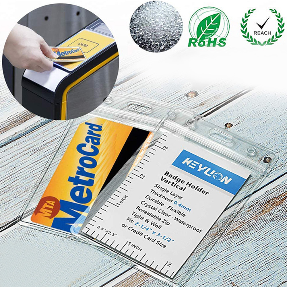 Id Card Holder Clear Plastic 10-Pack Vertical Clear Plastic ID Badge  Holders - Waterproof Resealable Card Sleeves Heavy Duty Id Card Holder